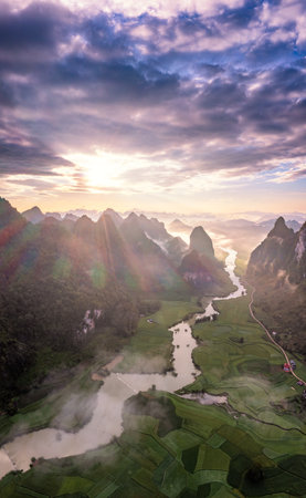 Rice and rice field at Phong Nam village in Trung Khanh, Cao Bang, Vietnam.