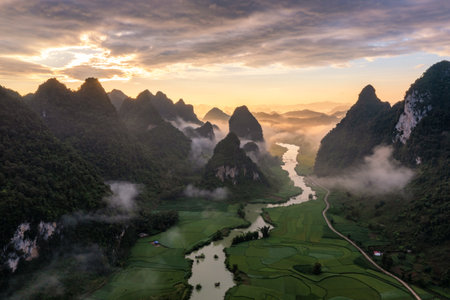 Rice and rice field at Phong Nam village in Trung Khanh, Cao Bang, Vietnam.