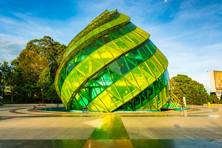 Glass Pavilion in the form of a flower bud of the artichoke in the Lam Vien Square in Dalat, Vietnamの写真素材