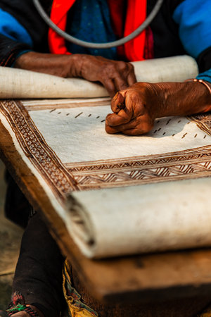 Linen weaving - traditional cultural beauty of Mong people in Ha Giangの写真素材