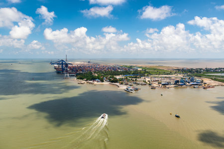 Logistics and transportation of Container Cargo ship working in Cat Ba Islands, Hai Phong City,...