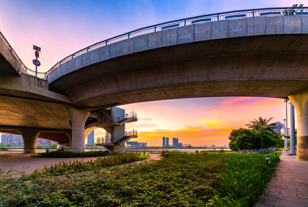 Buildings in the central area of the city, along the river. The symbol of modernity and dynamism of the largest city in the countryの写真素材