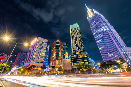 Buildings in the central area of Ho Chi Minh City, along the Saigon River. The symbol of modernity and dynamism of the largest city in the countryの写真素材