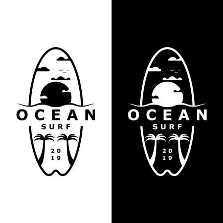 set black and white ocean surf logo designのイラスト素材