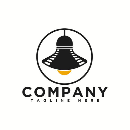 logo for entertainments industry, with the concept of a lamp representing an idea and a roll of film that becomes a lampshadeのイラスト素材