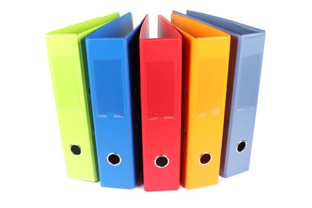 Multi-colored lever arch files on white backgroundの写真素材