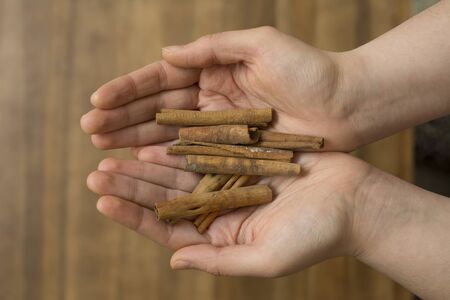isolated on WOODEN DESK  cinnamon   Stock Imageの写真素材