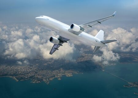 Passenger airplane in the clouds.