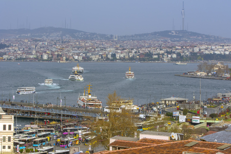 Istanbul, Turkeyph April 6, 2019: View of Bosphorus. Cityscape of Istanbul at sunset - view from Golden Hornのeditorial素材