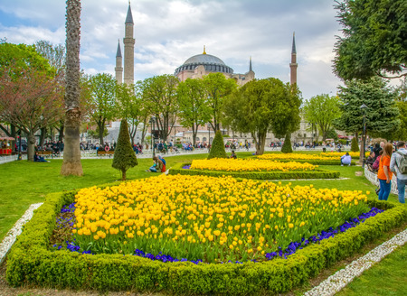 ISTANBUL TURKEY - June 14, 2019: Sunny day architecture and Hagia Sophia Museum in Eminonu, Istanbul, Turkeyのeditorial素材