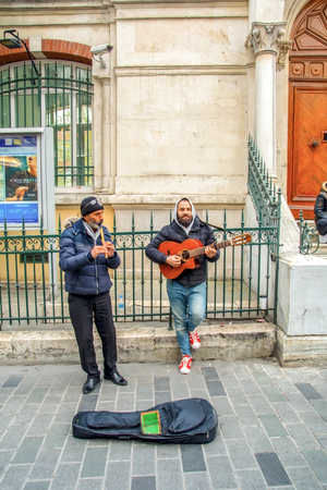 Istanbul, Turkey April 03, 2019: Street musicians performing with their instruments in Istiklal Avenue, Beyoglu, Istanbul. The avenue is one of the most popular attraction spot for both localsのeditorial素材