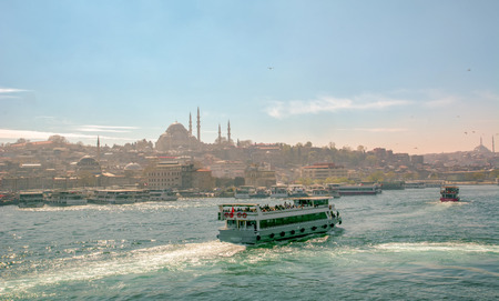 Istanbul, Turkey June 13, 2019: Muslim architecture and water transport in Turkey - Beautiful View...