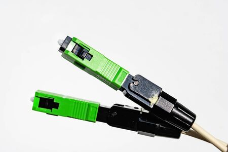 Close up Fiber Optic cables connected
