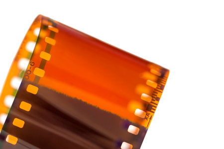 35 mm negative film strip isolated on white background with clipping path.の写真素材