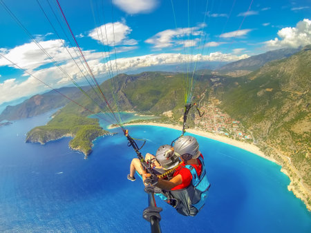 Paraglider on the background of the azure sea in Turkeyの写真素材