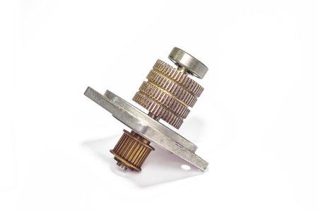Close up of old gearbox isolated on white background with clipping path