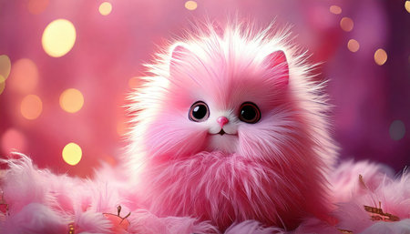 Cute fluffy cat on bokeh background, close-upの素材