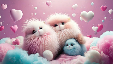 Valentine's day background with cute fluffy cats. 3d renderingの素材