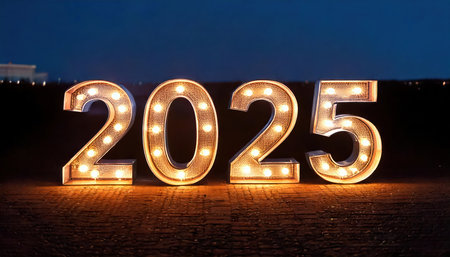 New year 2015 written with led lights on the street at night.の素材