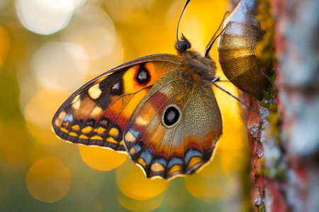 Butterfly on a tree branch in the autumn forest. macroの素材