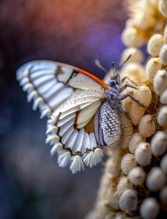 Butterfly on a white flower close-up macro photography.の素材