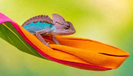 Chameleon sitting on a leaf in the garden, Thailand.の素材