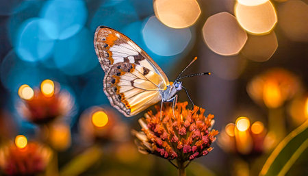 Butterfly on flower with bokeh background, Thailand.の素材