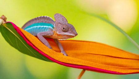 Chameleon on a leaf in the rainforest of Costa Ricaの素材