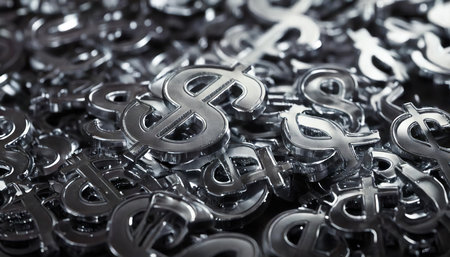 Dollar sign on a pile of silver metal letters. 3d illustrationの素材