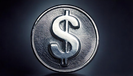 Digital currency physical silver dollar coin. Silver dollar coin on black background.の素材
