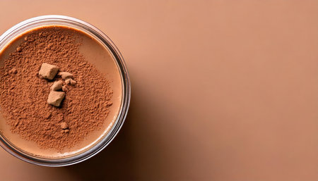 Cocoa powder in a glass bowl on a brown background.の素材
