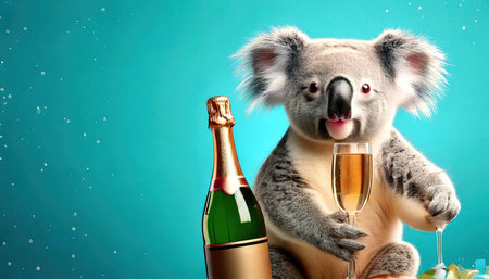 Chameleon wearing santa hat and sunglasses on yellow background.の素材