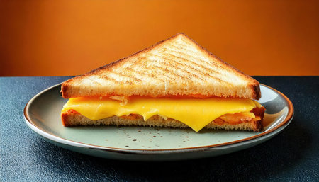 Sandwich with cheese and salmon on a plate on a dark backgroundの素材