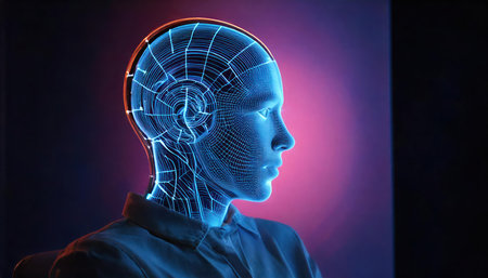 3D rendering artificial intelligence AI research and development concept. Computer generated image.の素材