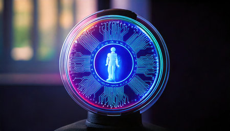 Circuit board hologram. Technology background. 3d rendering.の素材