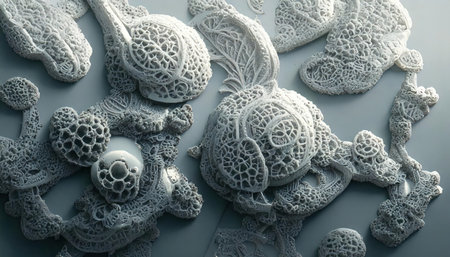Beautiful lace pattern on a gray background. 3d rendering, 3d illustration.の素材