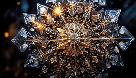 Snowflake on black background. 3d rendering, 3d illustration.の素材
