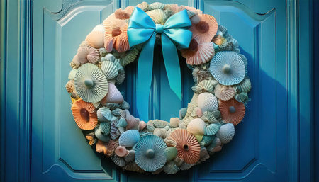 Decorative wreath on the door. Decorative wreath on the door.の素材