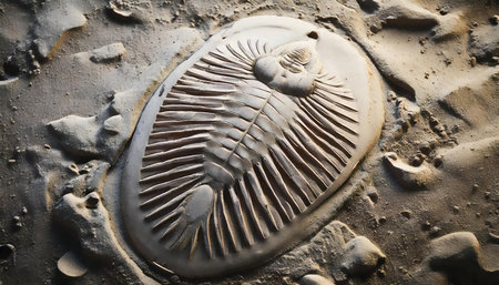 Fossil of a fish in the sand, closeup of photoの素材