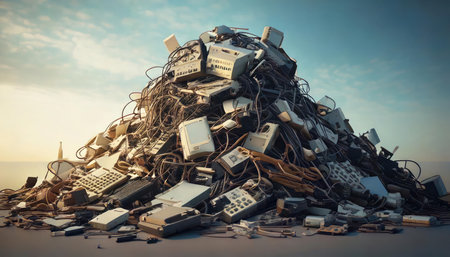 A large battery of used electronic devices in the trash. 3d renderingの素材