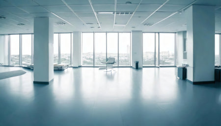 Interior of a modern office building, panoramic view, perspectiveの素材