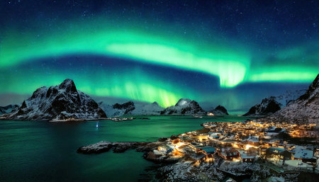 Aurora borealis in Lofoten islands, Norwayの素材