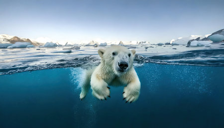 Polar bear (Ursus maritimus) floating on icebergの素材