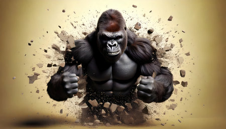 Red fox in a Santa Claus hat on a snowy forest background.の素材