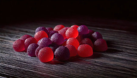 strawberries in the form of hearts on a dark wooden backgroundの素材