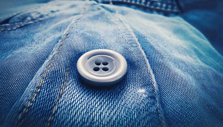 Blue jeans with button closeup. Shallow depth of field.の素材