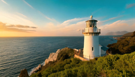 Lighthouse at sunset, Cape Roca, Pontevedra, Galicia, Spainの素材