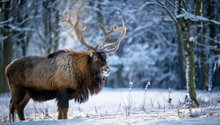 Male moose in winter forest. Wildlife scene from europe.の素材