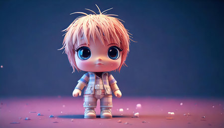 3d rendering of a little boy doll isolated on blue background.の素材