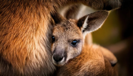 Baby kangaroo with mother in the zoo. close upの素材